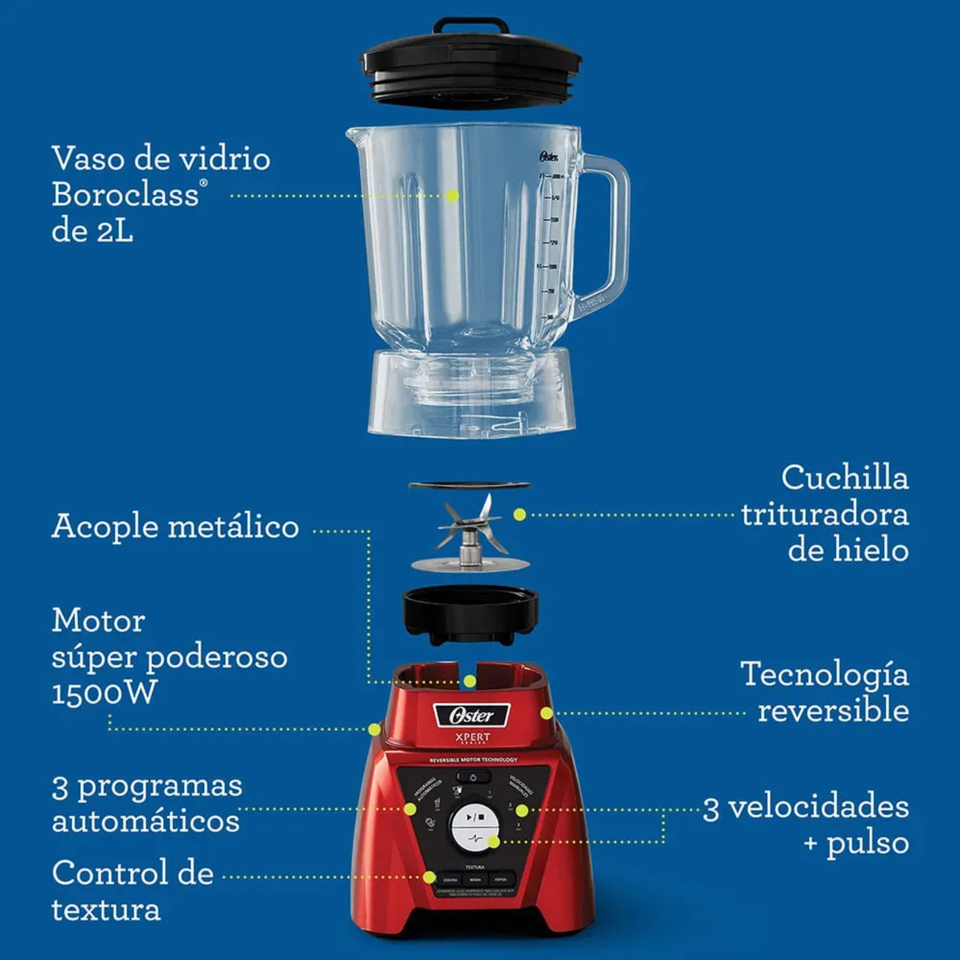 Licuadora Xpert Series™ roja con control de textura y un Blend N Go BLST3BRPG