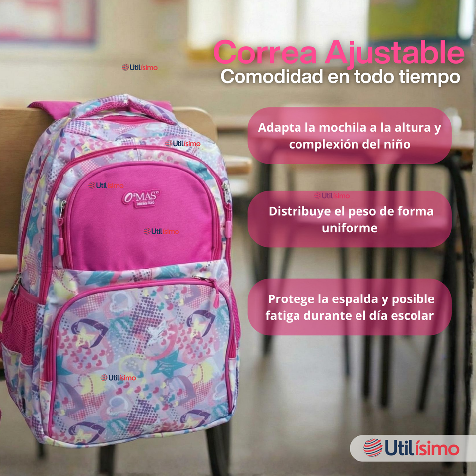 Mochila Bolso Escolar + Estuche + Lonchera 43Cm Niña Tela Oxford Pastel Dreams