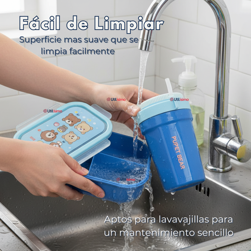 Set Fiambrera Tupper + Vaso Para Niños y Niñas Colores Varios Infantiles