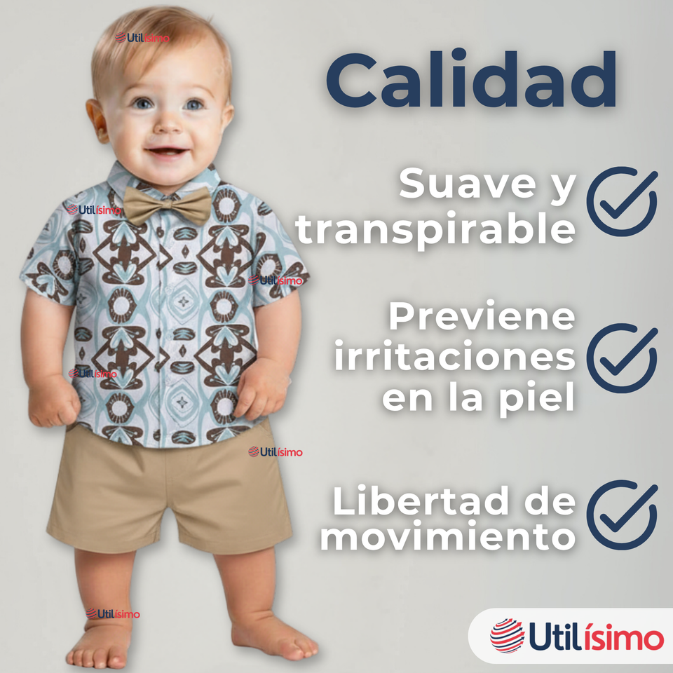 Conjunto de Vestir Camisa Con Lazo Y Pantalón Corto Algodón Niño