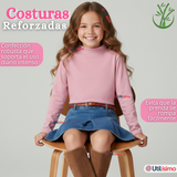 Pack 3 Poleras Camisetas Bambú Cuello Beatle Primera Capa Rosado Claro Manga Larga Niña