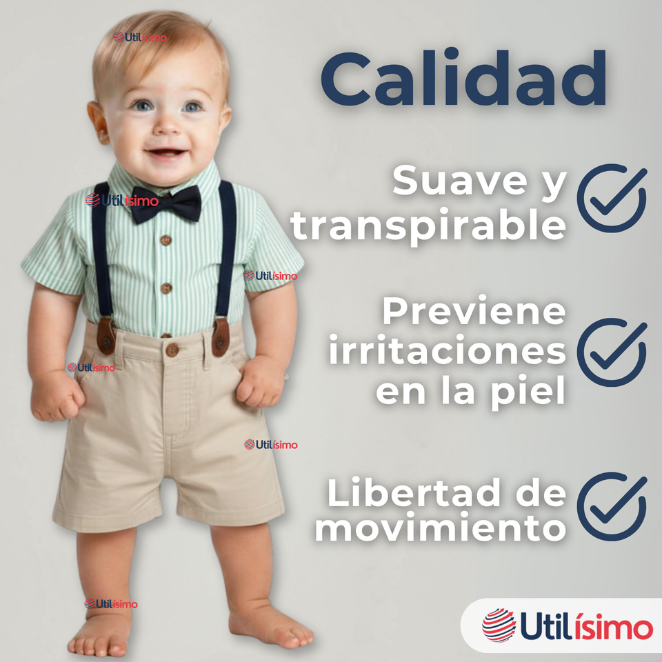 Conjunto de Vestir con Tirantes Camisa Pantalón Corto Algodón Niño