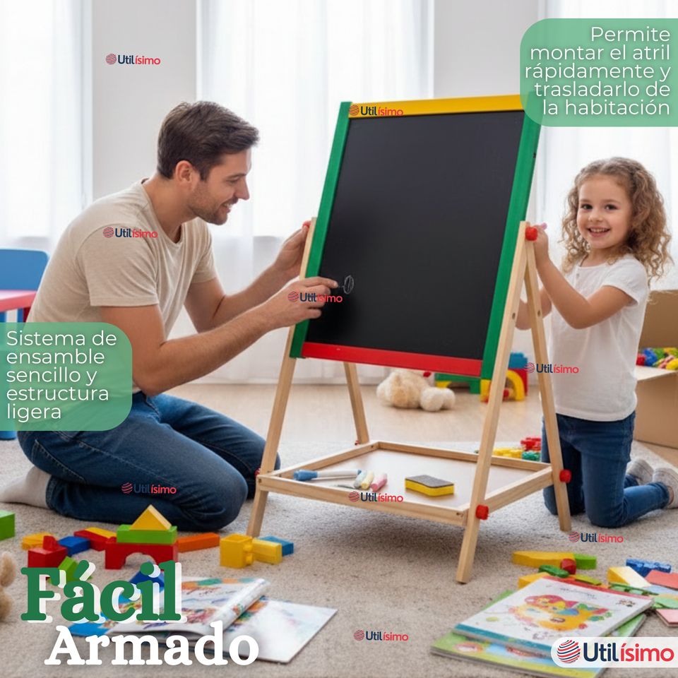 Pizarra Infantil 2 en 1 Tiza Plumon Magnética Estilo Montessori 64cm