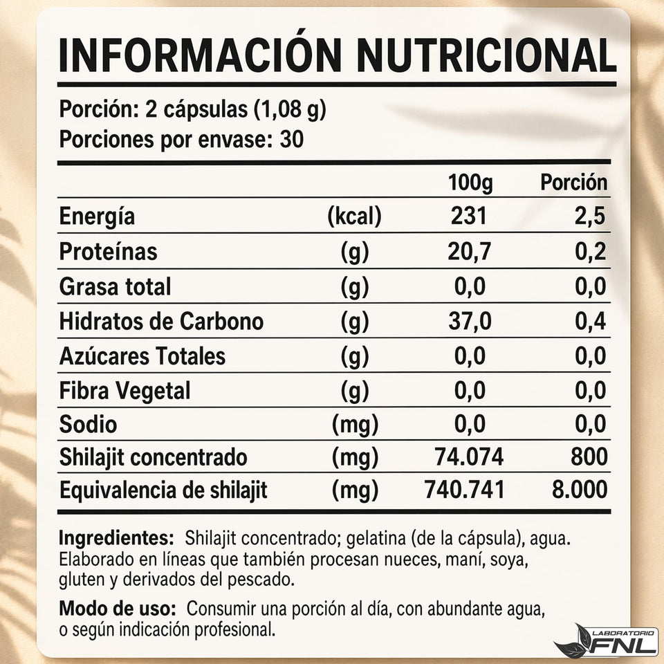 Shilajit 60 Capsulas FNL Energizante Y Adaptógeno