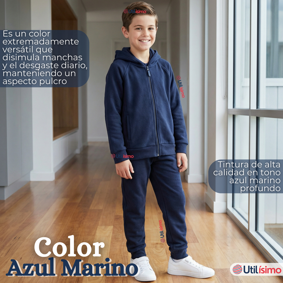 Polerón Escolar Polar Con Capucha Niño Unisex Azul 5 a 12 años