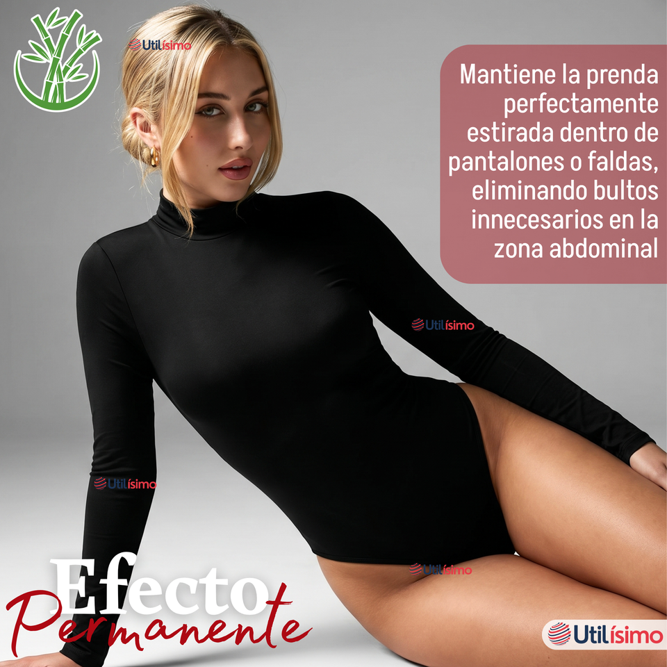 Pack 3 Bodys Manga Larga Bambú Cuello Alto Beatle Mujer Negro