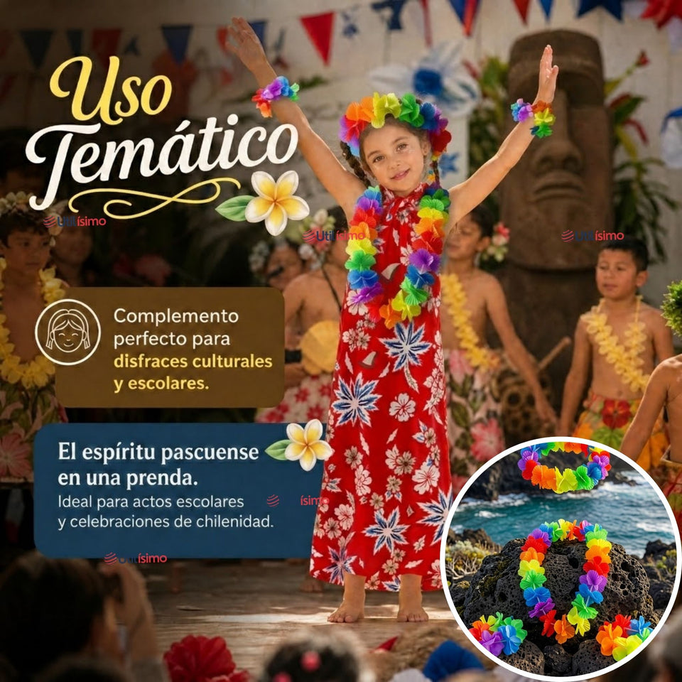 Traje Páscuense Pareo Hawaiano  Surtido  Niña Con Accesorios