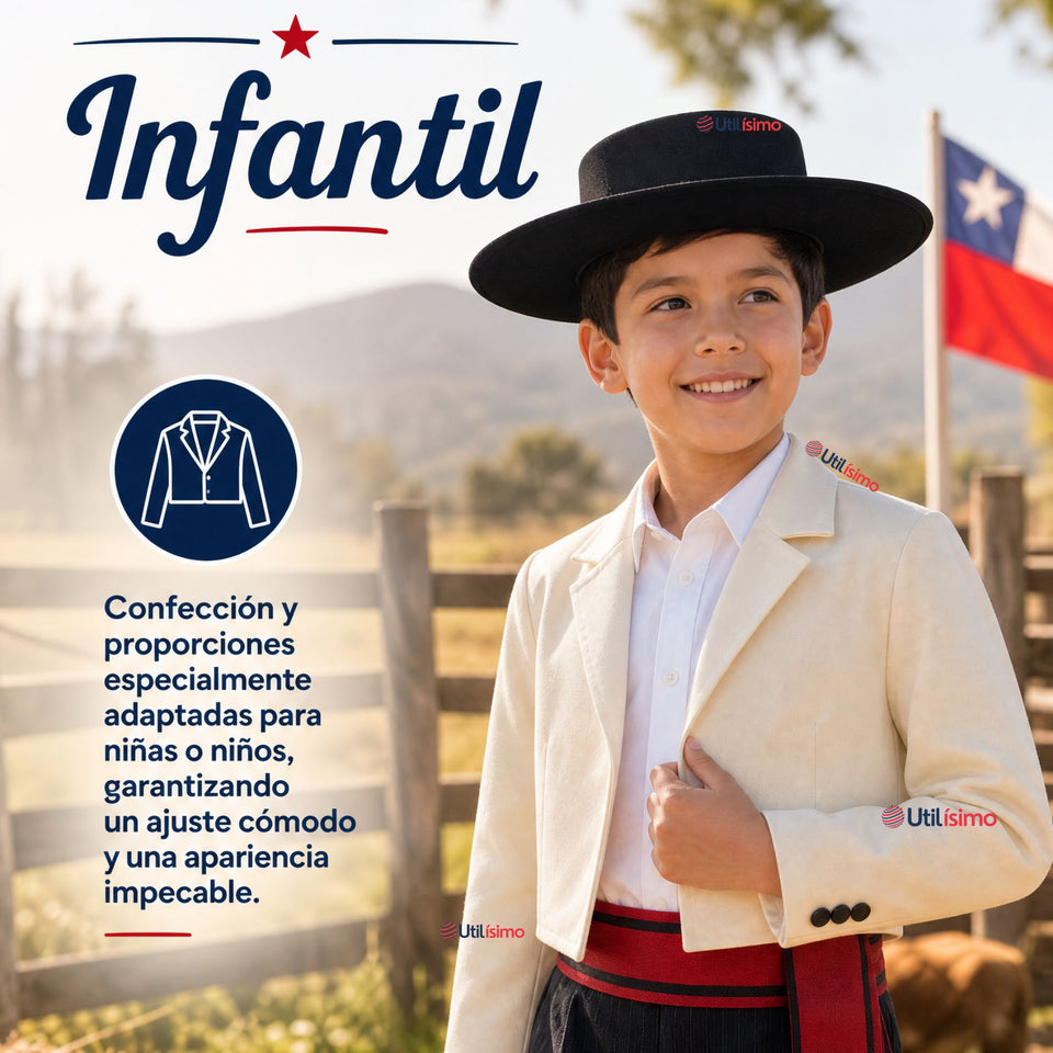 Chaqueta Huaso Niño  Beige Tradicional Fiestas Patrias Chile