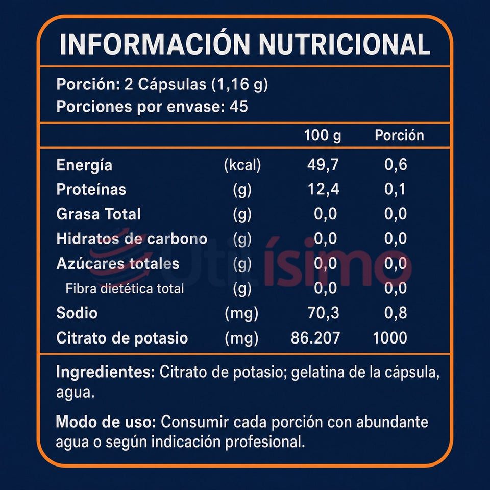 Citrato De Potasio 90 Cápsulas FNL Sabor Natural
