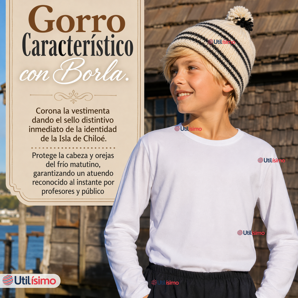 Traje Típico Chilote Completo 5 Piezas Niño Fiestas Patrias