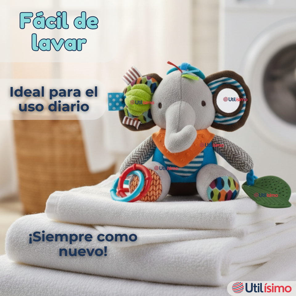 Juguete Peluche Animales Sensorial Con Mordedor Y Sonajero Diseño Elefante Niña y Niño