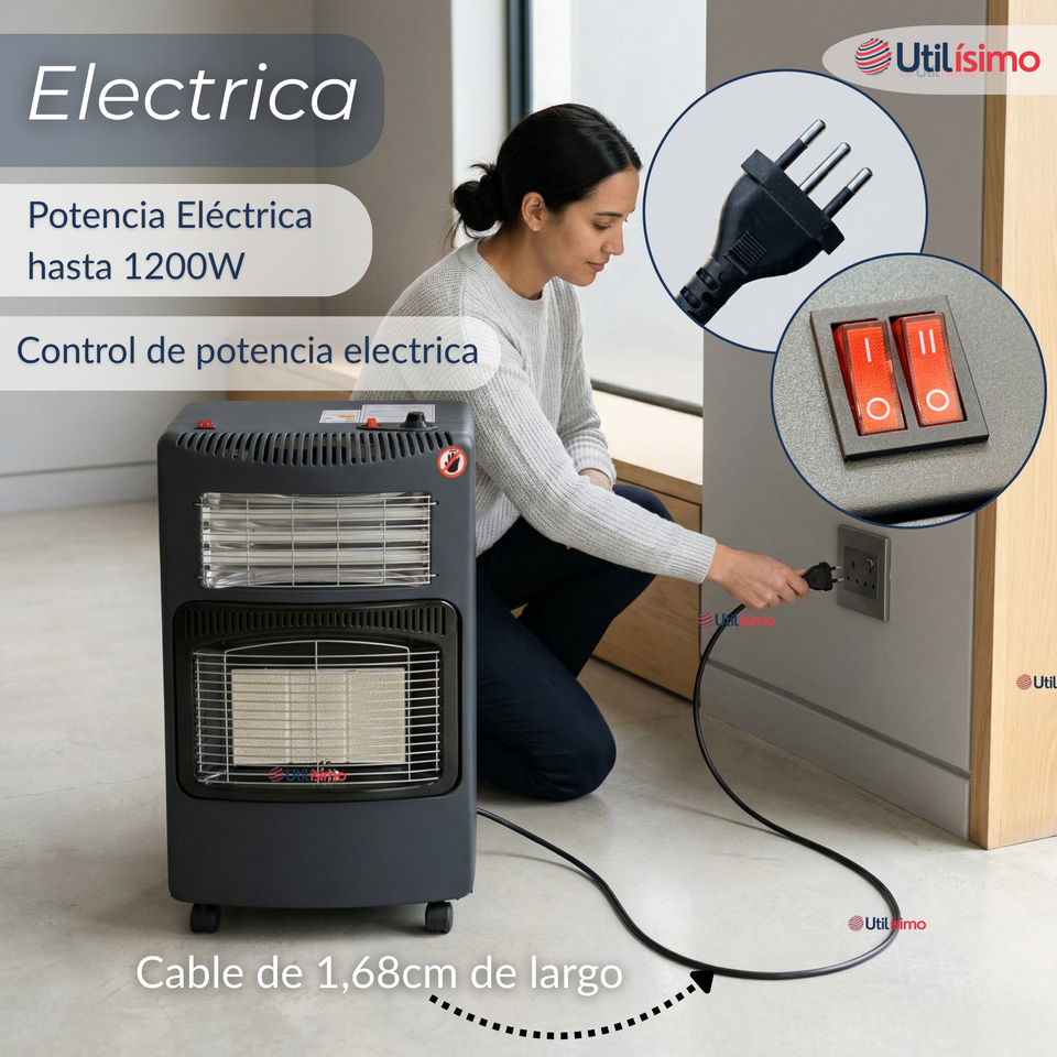 Estufa Hibrida Gas Eléctrica Plegable Con Accesorios 5kg A 15kg  GLP - Eficiencia Energética Clase A