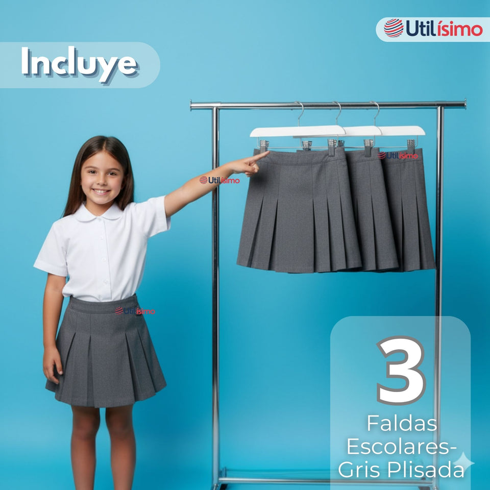 Pack 3 Faldas Escolar Color Gris  Para Niñas