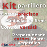 Kit Parrillero 3 Piezas Pinza Espátula Tenedor Para Asados Acero Inoxidable