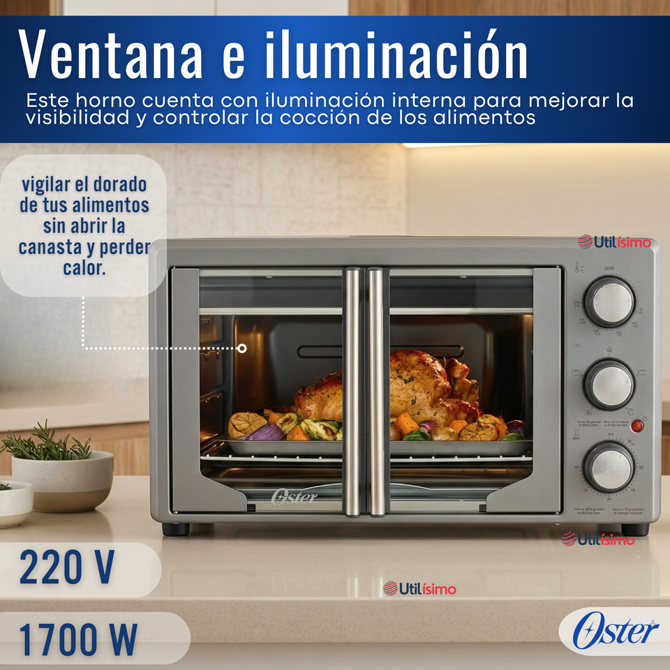 Horno con freidora de aire Oster® de 42 litros, puertas francesas, TSSTTV42FDMAFNS 1700W