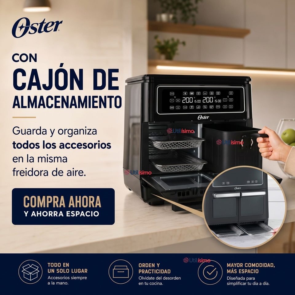 Freidora de aire Oster®, Dual Flex, 11 L de capacidad, negro, CKSTAF11MCDDF