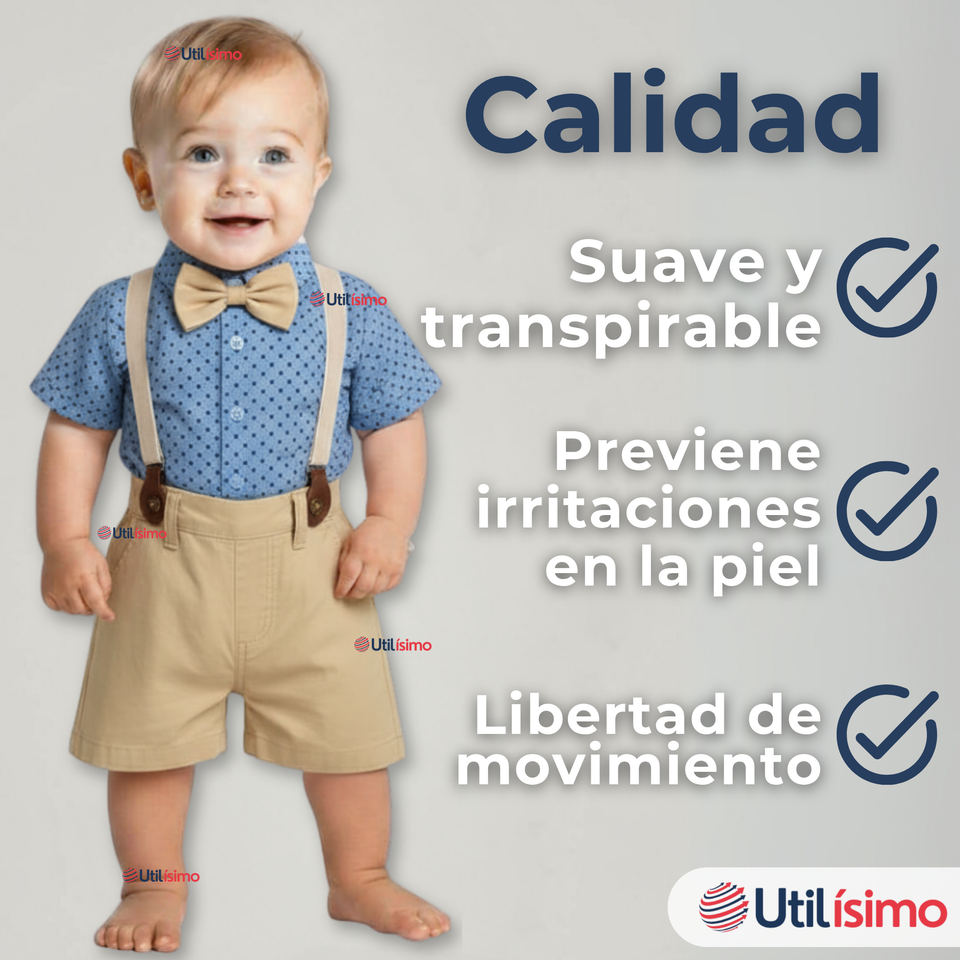 Conjunto de Vestir con Tirantes Camisa Pantalón Corto Algodón Niño
