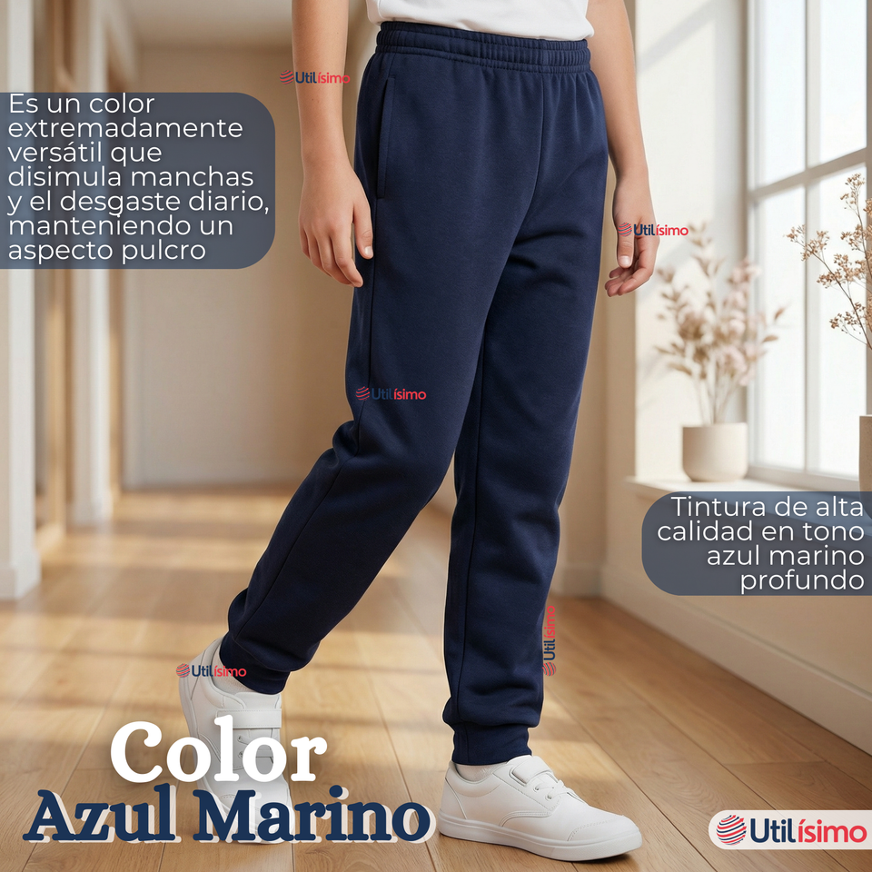 Pack 3 Buzos Pantalones Escolares Niño Unisex 100% Algodón Azul Bota Acanalada 3 a 16 años