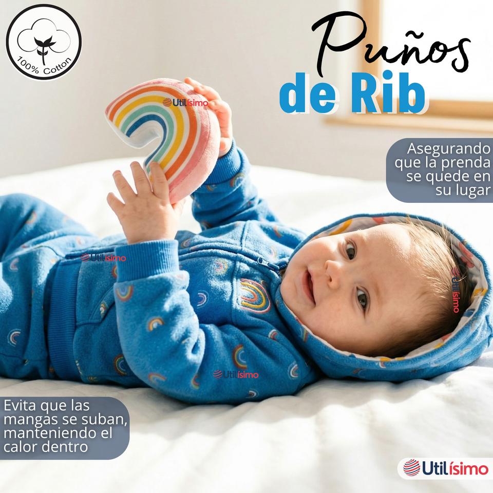 Conjunto 3 Piezas Buzo Pantalón Polerón Body De Algodón Azul Arcoiris Bebé Niña