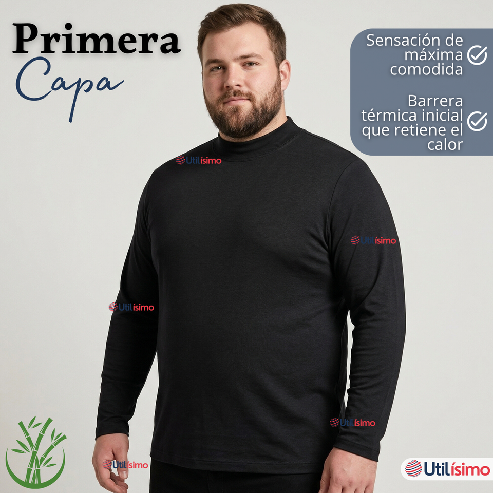 Camiseta Polera Bambú Primera Capa Cuello Beatle Manga Larga Colores Surtidos Hombre