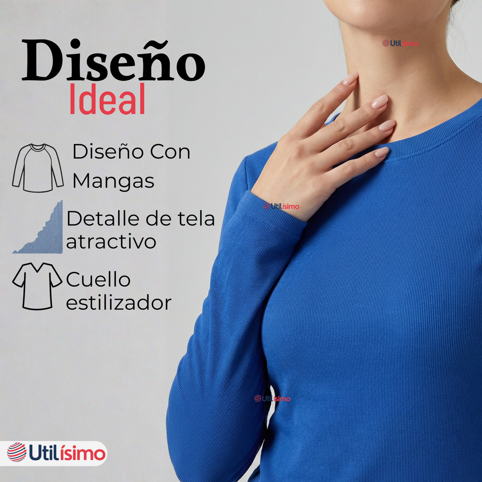 Camiseta Polar Polera Cuello Redondo Mujer Manga Larga Tela Acanalada Colores Surtidos