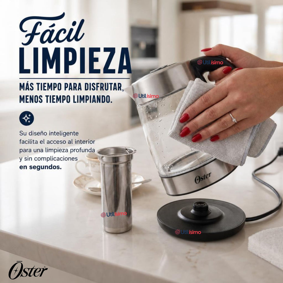 Hervidor eléctrico de vidrio Oster con Selector de temperatura e infusor de té BVSTKT8990