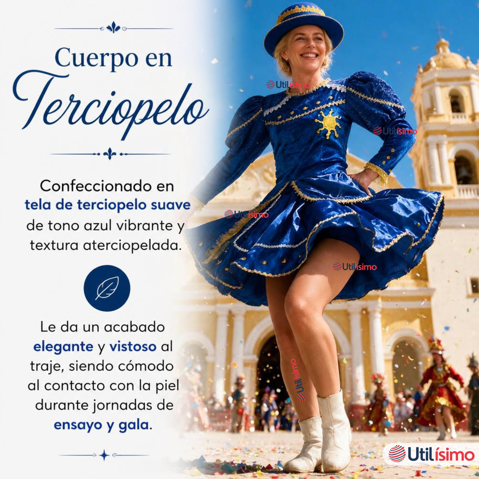 Traje Caporal Típico Completo Con Sombrero Azul Mujer Fiestas Patrias