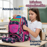 Mochila Escolar Con Estuche 43cm Tela Oxford Impermeable Niña
