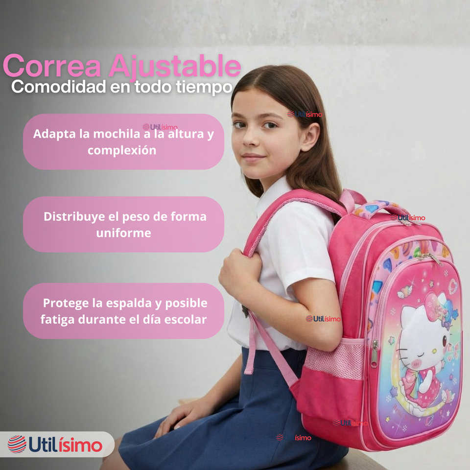 Mochila Escolar Hello Kitty Dreams Con Ruedas Desmontables + Estuche + Lonchera Niña Poliéster