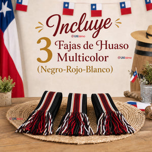 Pack 3 Fajas Huaso Juvenil Fiestas Patrias Bailes Típico Negro Multicolor