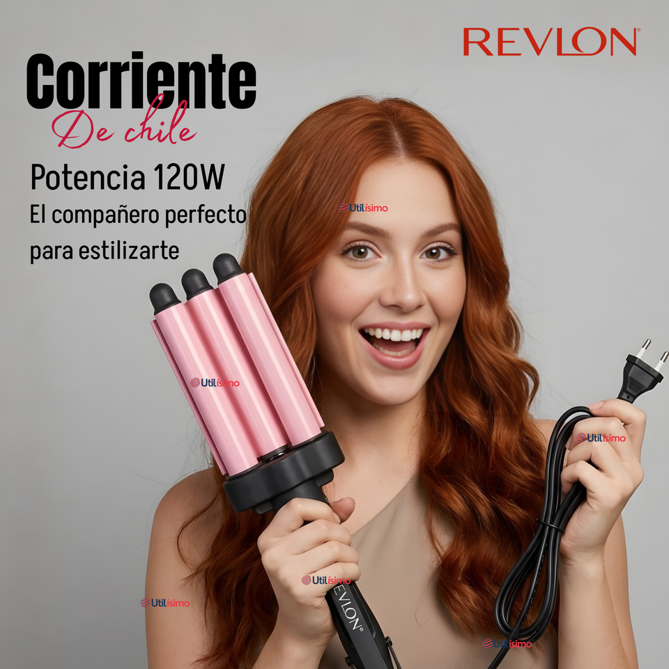 Onduladora De Pelo Revlon Waver Jumbo De 3 Barriles 120W Rosa