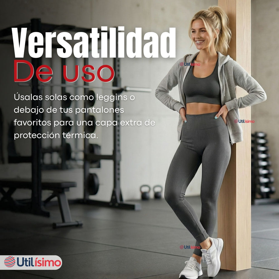 Calza Lola Polar Térmica Sin Costura Tiro Alto Elasticada Gris
