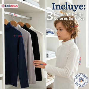 Pack 3 Poleras Camisetas Polar Primera Capa Beatle Manga Larga Colores Surtido Niño