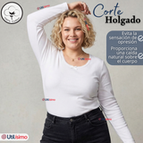 Camiseta Polera Algodón Primera Capa Manga Larga Blanco Mujer