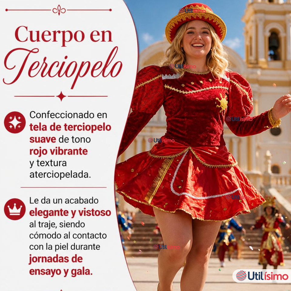 Traje Caporal Típico Completo Con Sombrero Rojo Mujer Fiestas Patrias