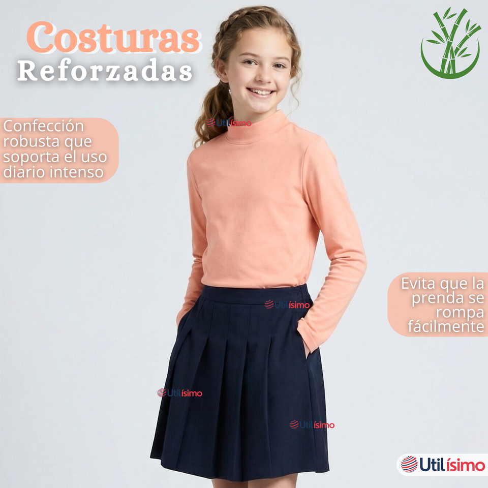 Pack 3 Poleras Camisetas Bambú Salmón Cuello Beatle Primera Capa  Manga Larga Niña