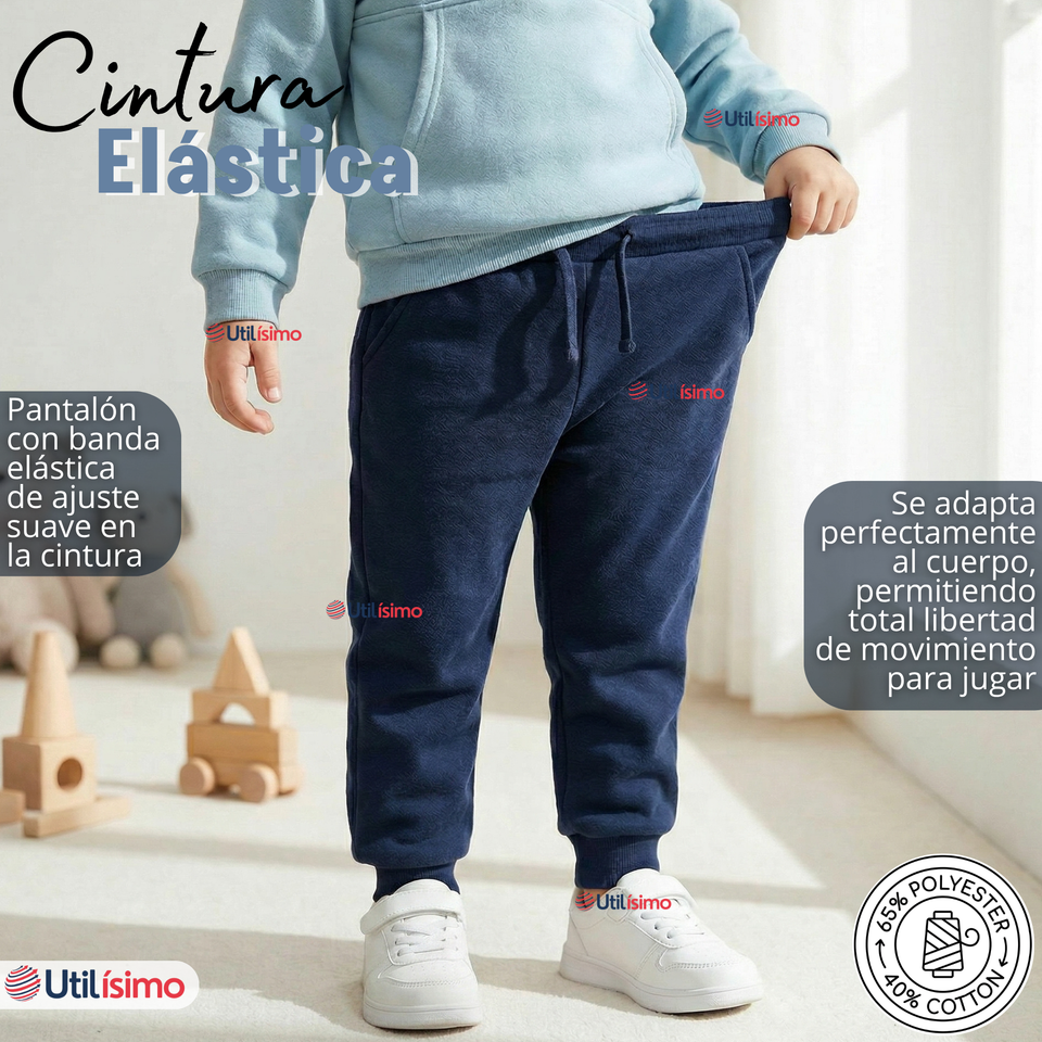 Conjunto 2 Piezas Buzo Pantalón Y Polerón Con Capucha Azul Dinosaurio Niño