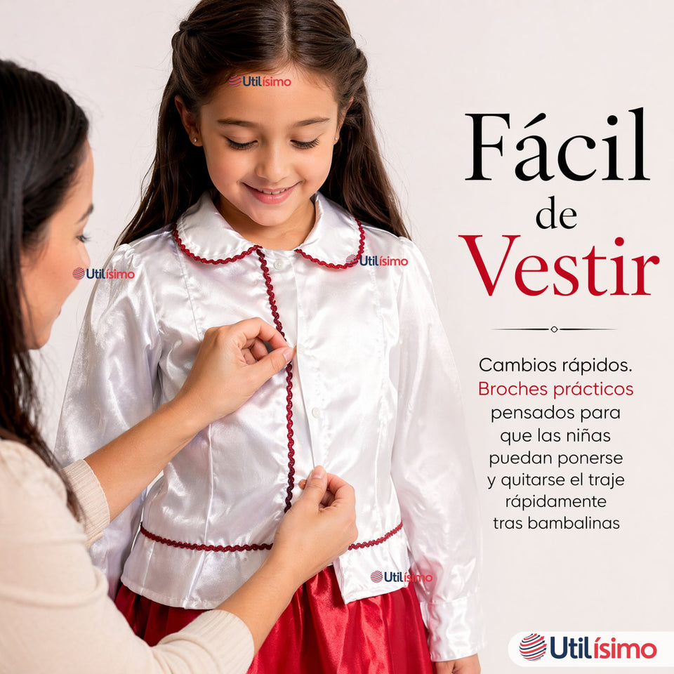 Traje Tirana Diablada Rojo 3 Piezas Niña Baile Típico Fiestas Patrias