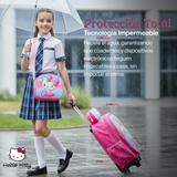 Mochila Escolar Hello Kitty Con Ruedas Desmontables + Estuche + Lonchera Niña Poliéster Pink