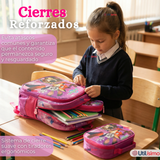 Mochila Escolar Con Ruedas + Estuche + Lonchera 46cm Desmontable Poliéster Fucsia Zootopia Niña