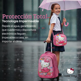 Mochila Escolar Hello Kitty Bailarina Con Ruedas Desmontables + Estuche + Lonchera Niña Poliéster