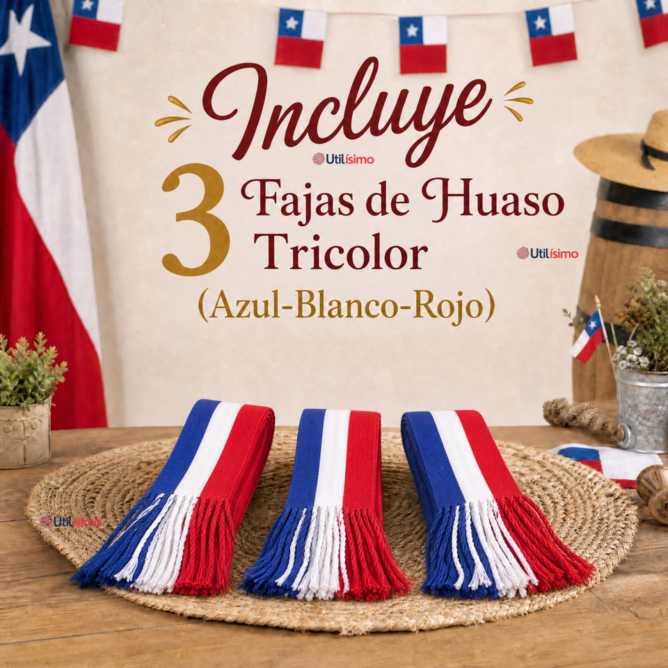 Pack 3 Fajas Huaso Bandera Chile Juvenil Fiestas Patrias Bailes Típico