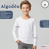 Pack 3 Camisetas Poleras Algodón Primera Capa Manga Larga Blanco Negro Niño