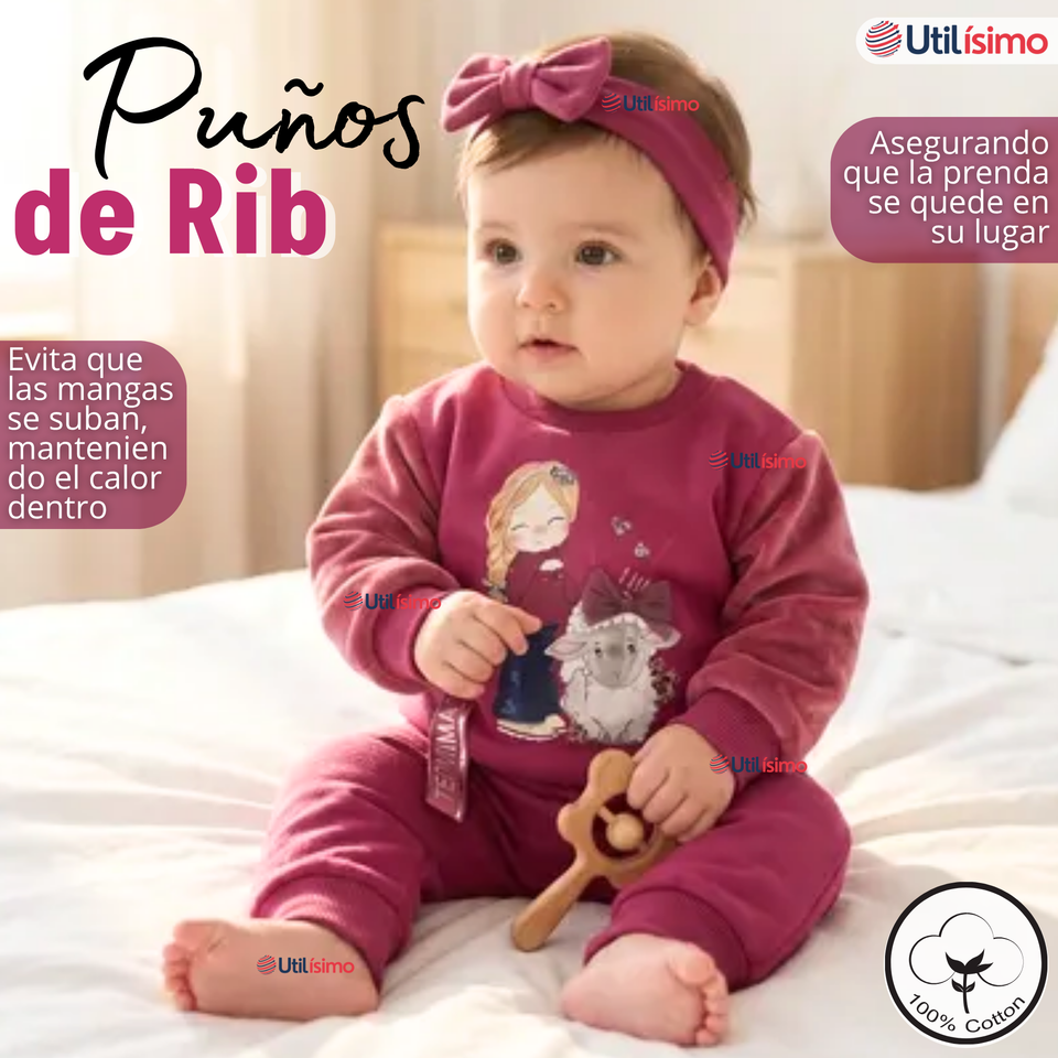 Conjunto 3 Piezas Buzo Pantalón Polerón Body De Algodón Tedmimak Burdeo Bebé Niña