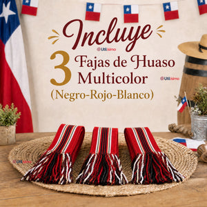 Pack 3 Fajas Huaso Juvenil Fiestas Patrias Bailes Típico Rojo Multicolor