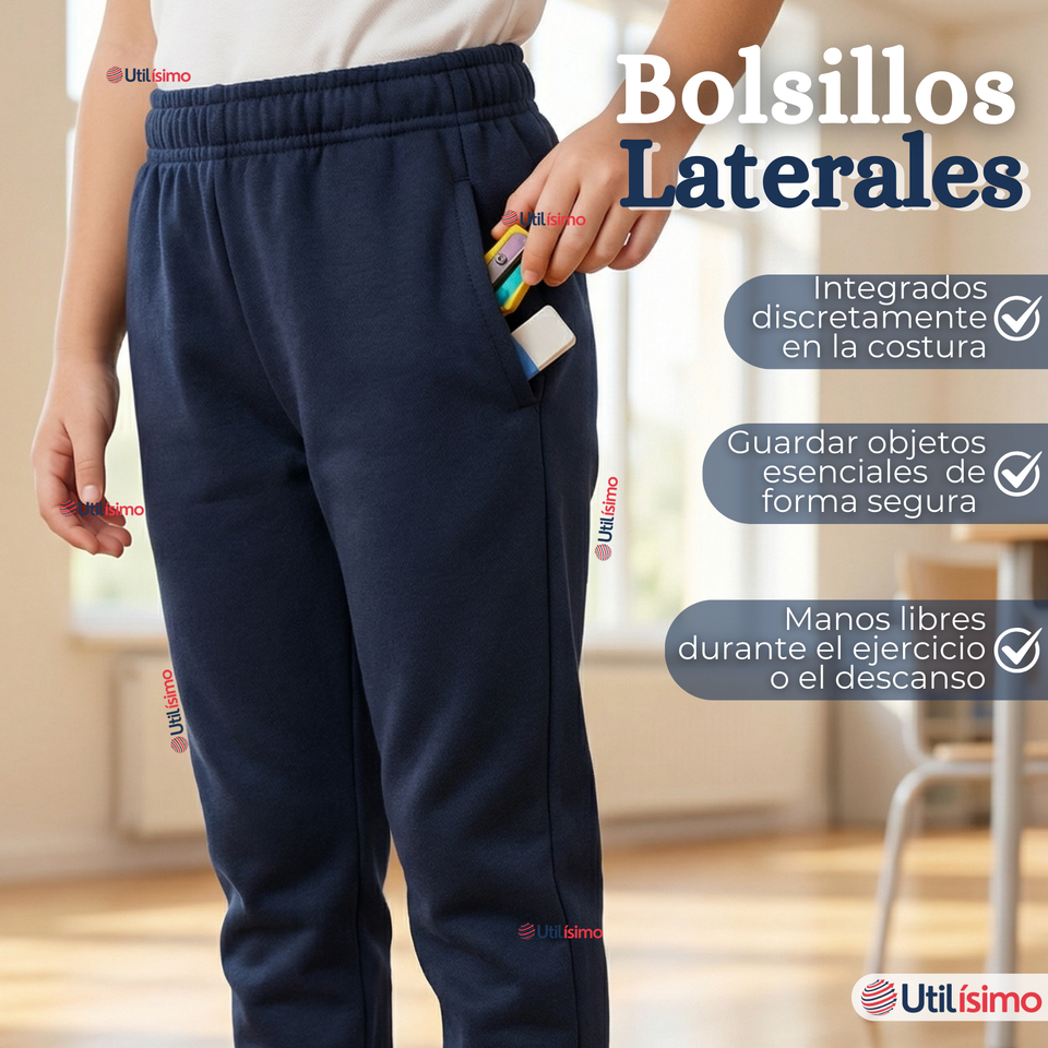 Pack 3 Buzos Pantalones Escolares Niños Unisex 100% Algodón Azul Bota Acanalada 3 a 16 años