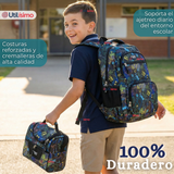 Mochila Escolar + Estuche + Lonchera 45cm Tela Oxford Estampado de Dinosaurio Niño