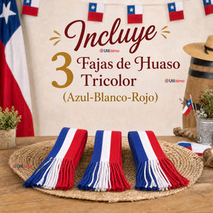 Pack 3 Fajas Huaso Bandera Chile Juvenil Fiestas Patrias Bailes Típico
