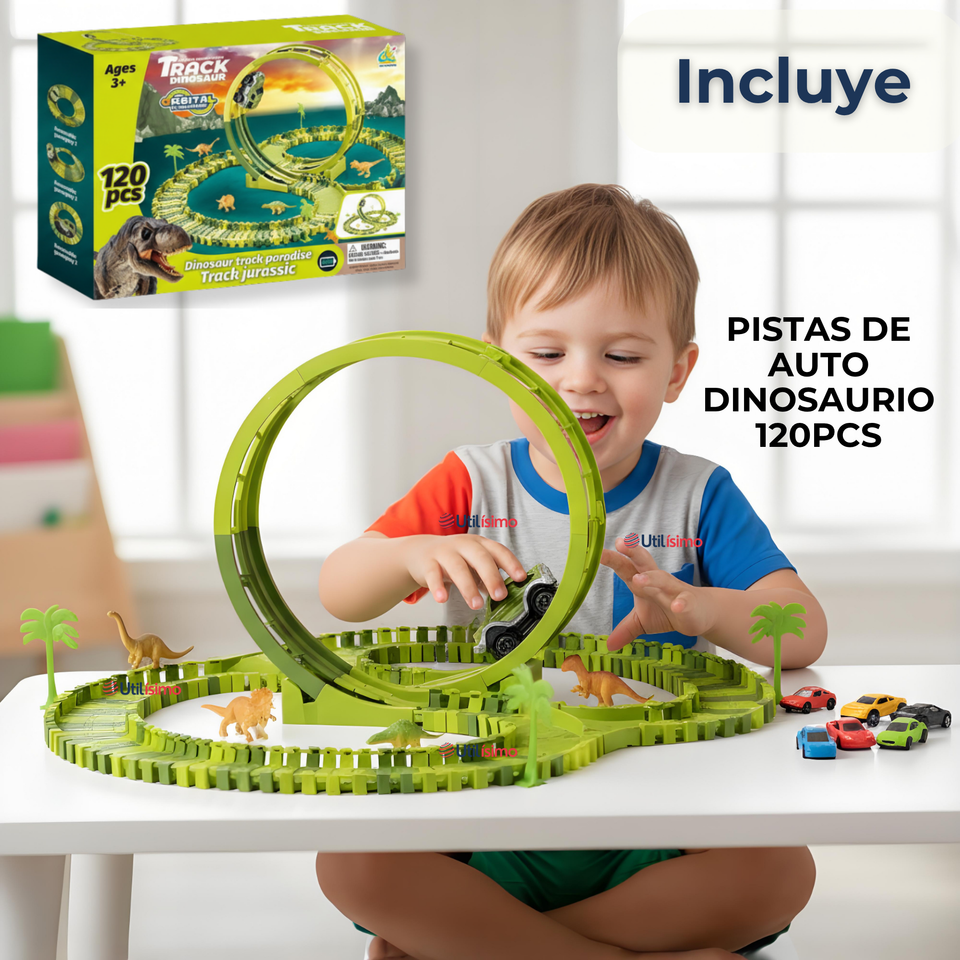 Pista Carreras de Auto Juguete Flexible Dinosaurio 120 Piezas