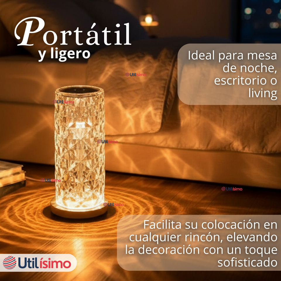 Lámpara Cristal Táctil USB Transparente Para Mesa